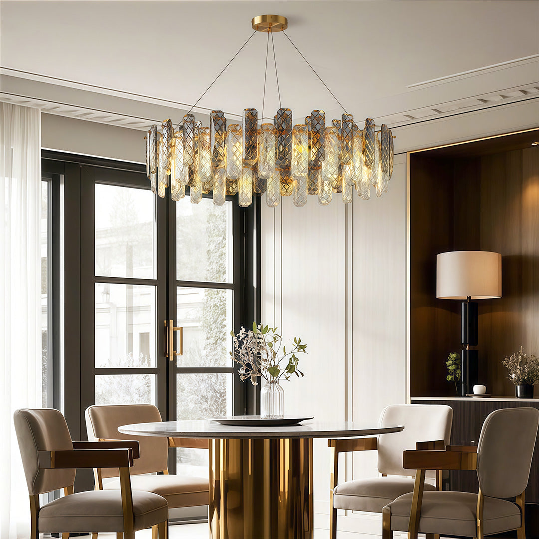 Contemporary Crystal Chandelier Solid Copper Textured Crystal Rods Eye-Protecting E14 French Style