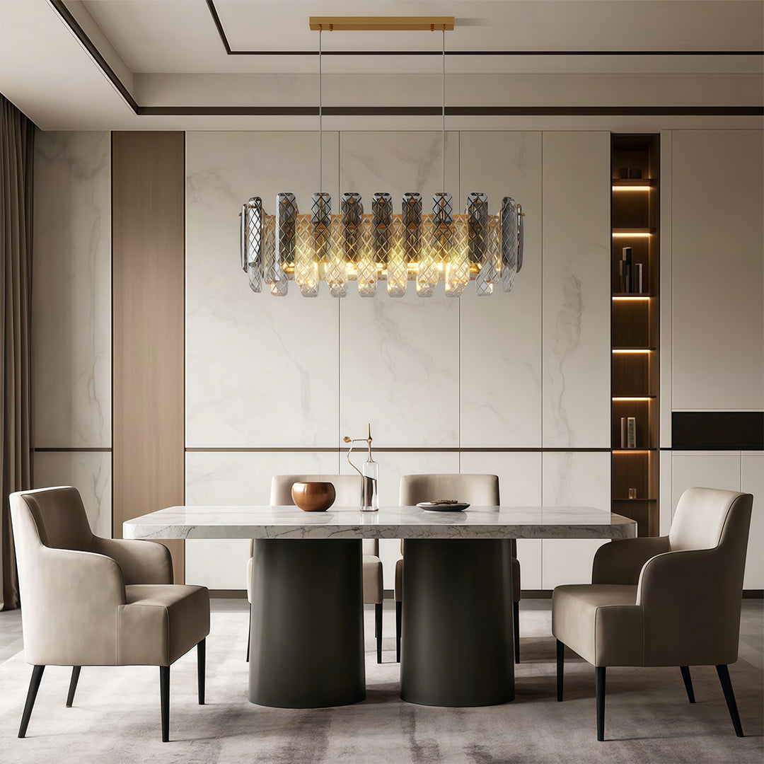 Contemporary Crystal Chandelier Solid Copper Textured Crystal Rods Eye-Protecting E14 French Style