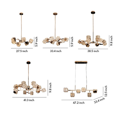 Crystal Chandelier Carbon Steel Champagne Gold Modern Cube Geometric LED Tri-Color Radial Arm Multi-Head