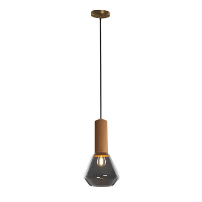 Diamond Glass Jar Pendant Light with Cork Top and Copper Hardware