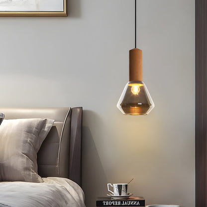 Diamond Glass Jar Pendant Light with Cork Top and Copper Hardware