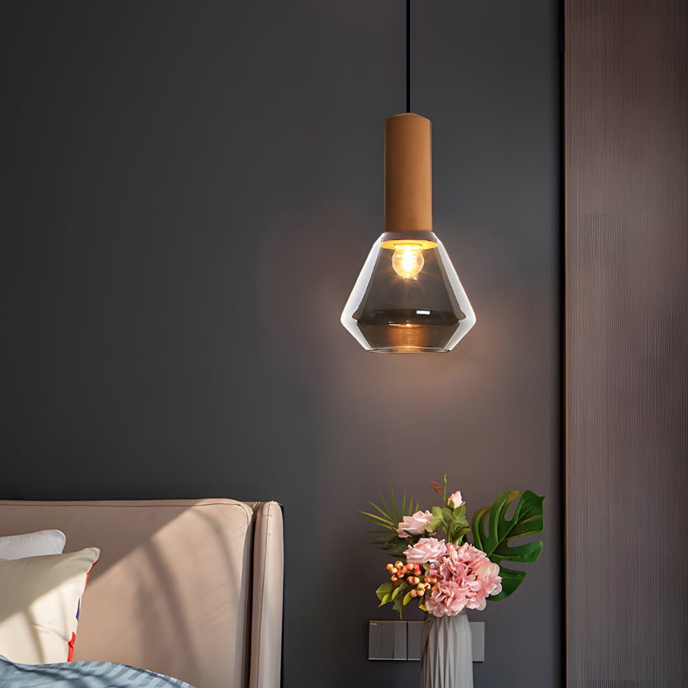 Diamond Glass Jar Pendant Light with Cork Top and Copper Hardware