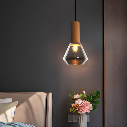 Diamond Glass Jar Pendant Light with Cork Top and Copper Hardware