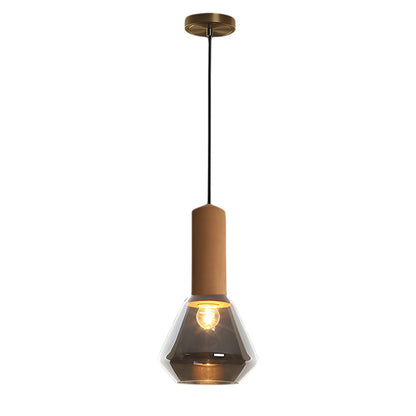 Diamond Glass Jar Pendant Light with Cork Top and Copper Hardware