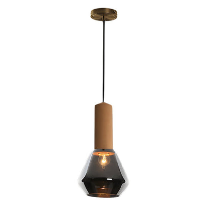 Diamond Glass Jar Pendant Light with Cork Top and Copper Hardware