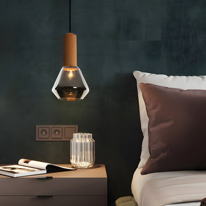 Diamond Glass Jar Pendant Light with Cork Top and Copper Hardware