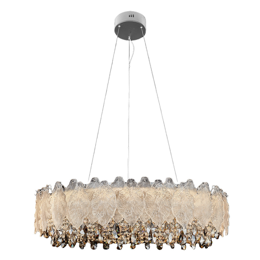 Crystal Chandelier Carbon Steel Champagne Gold French Country LED Tri-Color Leaf Crystal Single Double Layer Long Hanging