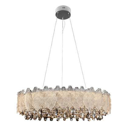 Crystal Chandelier Carbon Steel Champagne Gold French Country LED Tri-Color Leaf Crystal Single Double Layer Long Hanging