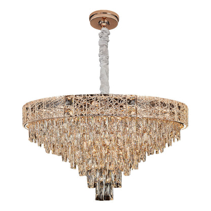 Crystal Chandelier Carbon Steel Champagne Gold European Tiered Hybrid LED E14 Multi-Layer Luxury