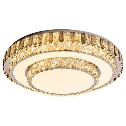 Multi-Layer Stacked Crystal Ring Flush Mount in Chrome Stainless Steel with 3-Step Colour Temperature in Four Sizes