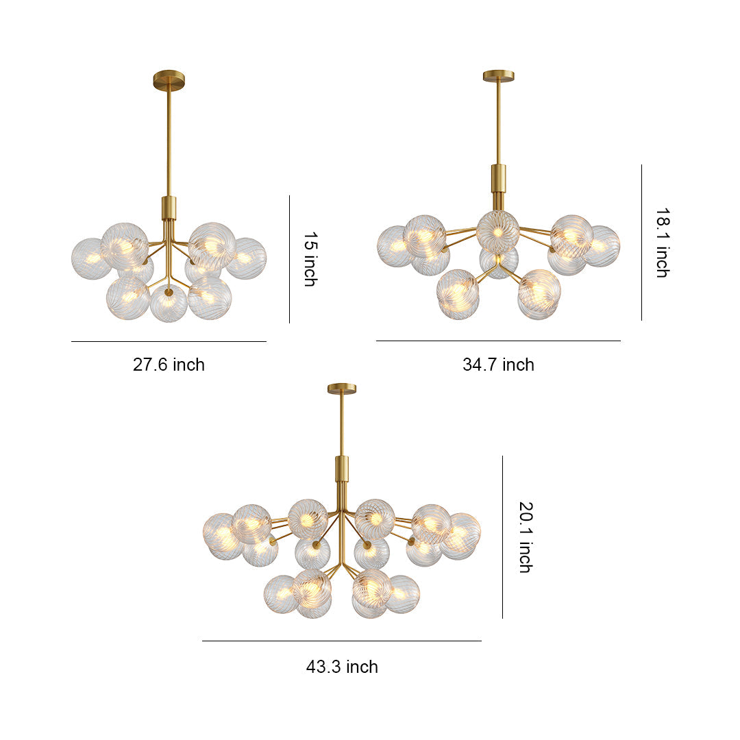 Copper Frame Glass Sphere Chandelier with Staggered Multi-Head Arrangement