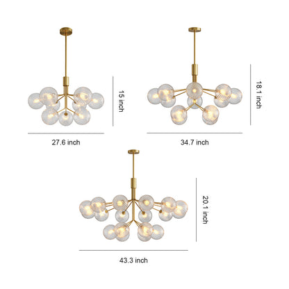 Copper Frame Glass Sphere Chandelier with Staggered Multi-Head Arrangement