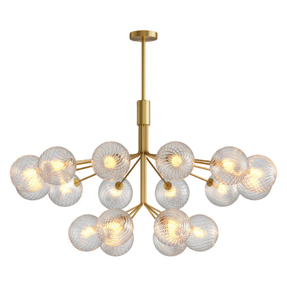 Copper Frame Glass Sphere Chandelier with Staggered Multi-Head Arrangement