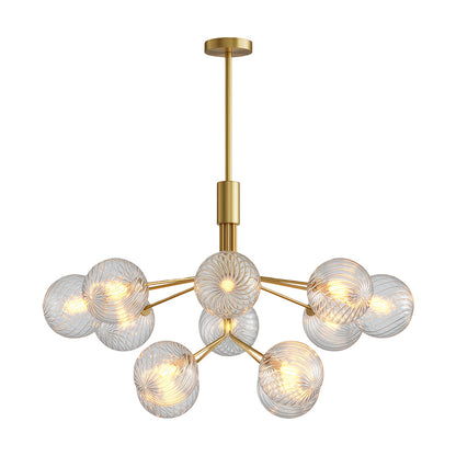 Copper Frame Glass Sphere Chandelier with Staggered Multi-Head Arrangement