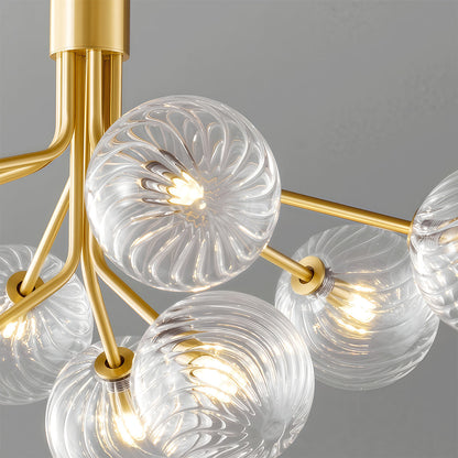 Copper Frame Glass Sphere Chandelier with Staggered Multi-Head Arrangement