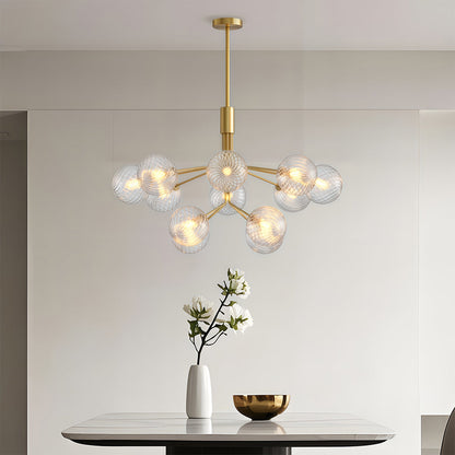 Copper Frame Glass Sphere Chandelier with Staggered Multi-Head Arrangement