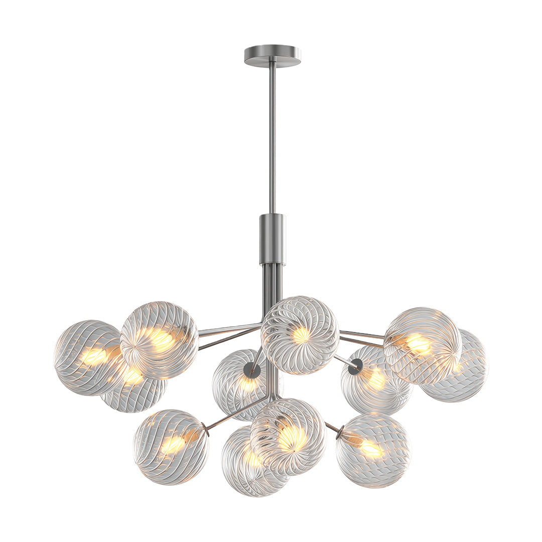 Copper Frame Glass Sphere Chandelier with Staggered Multi-Head Arrangement