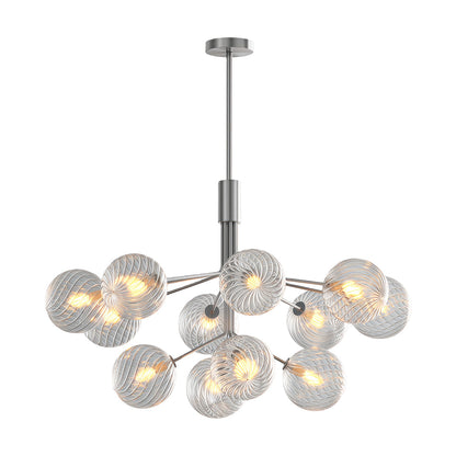Copper Frame Glass Sphere Chandelier with Staggered Multi-Head Arrangement