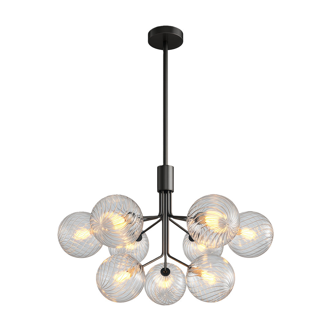 Copper Frame Glass Sphere Chandelier with Staggered Multi-Head Arrangement