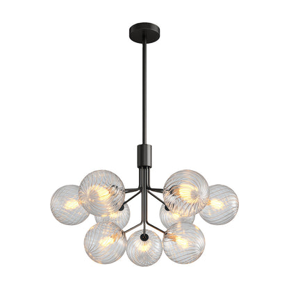 Copper Frame Glass Sphere Chandelier with Staggered Multi-Head Arrangement