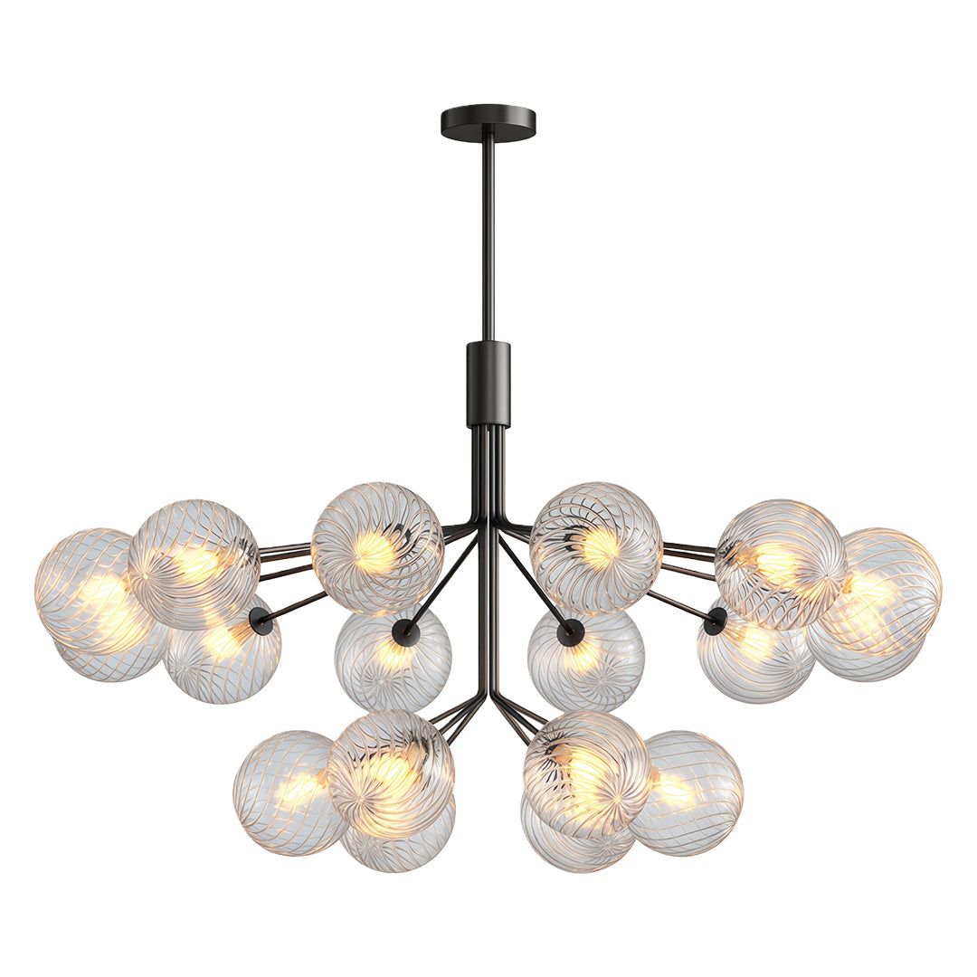Copper Frame Glass Sphere Chandelier with Staggered Multi-Head Arrangement