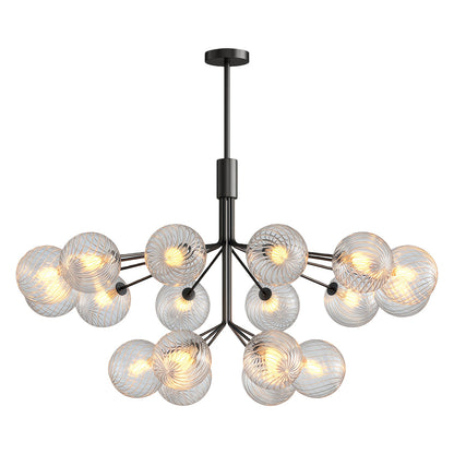 Copper Frame Glass Sphere Chandelier with Staggered Multi-Head Arrangement