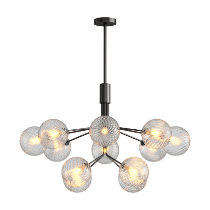 Copper Frame Glass Sphere Chandelier with Staggered Multi-Head Arrangement