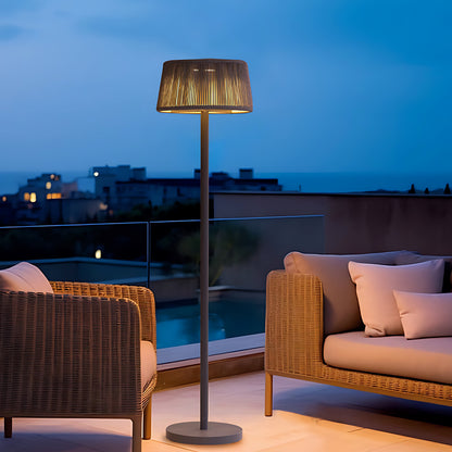 Mid-Century Modern Woven Linen Outdoor Floor Lamp IP65 Solar/Hardwired OSRAM 3000K