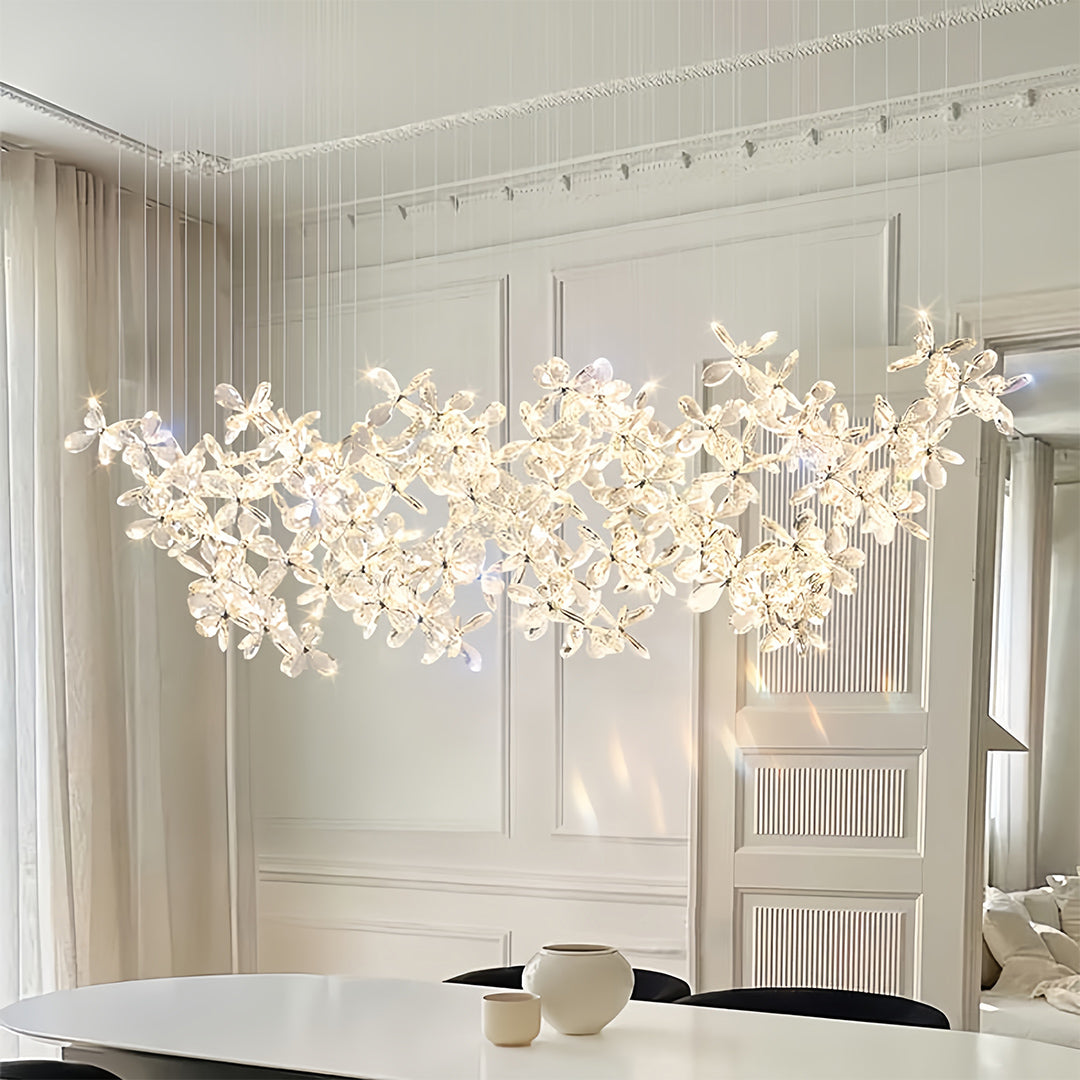 Crystal Chandelier Stainless Steel Chrome Diamond-Cut Crystal Flower Linear Island Italian Modern Luxury LED Tri-Color