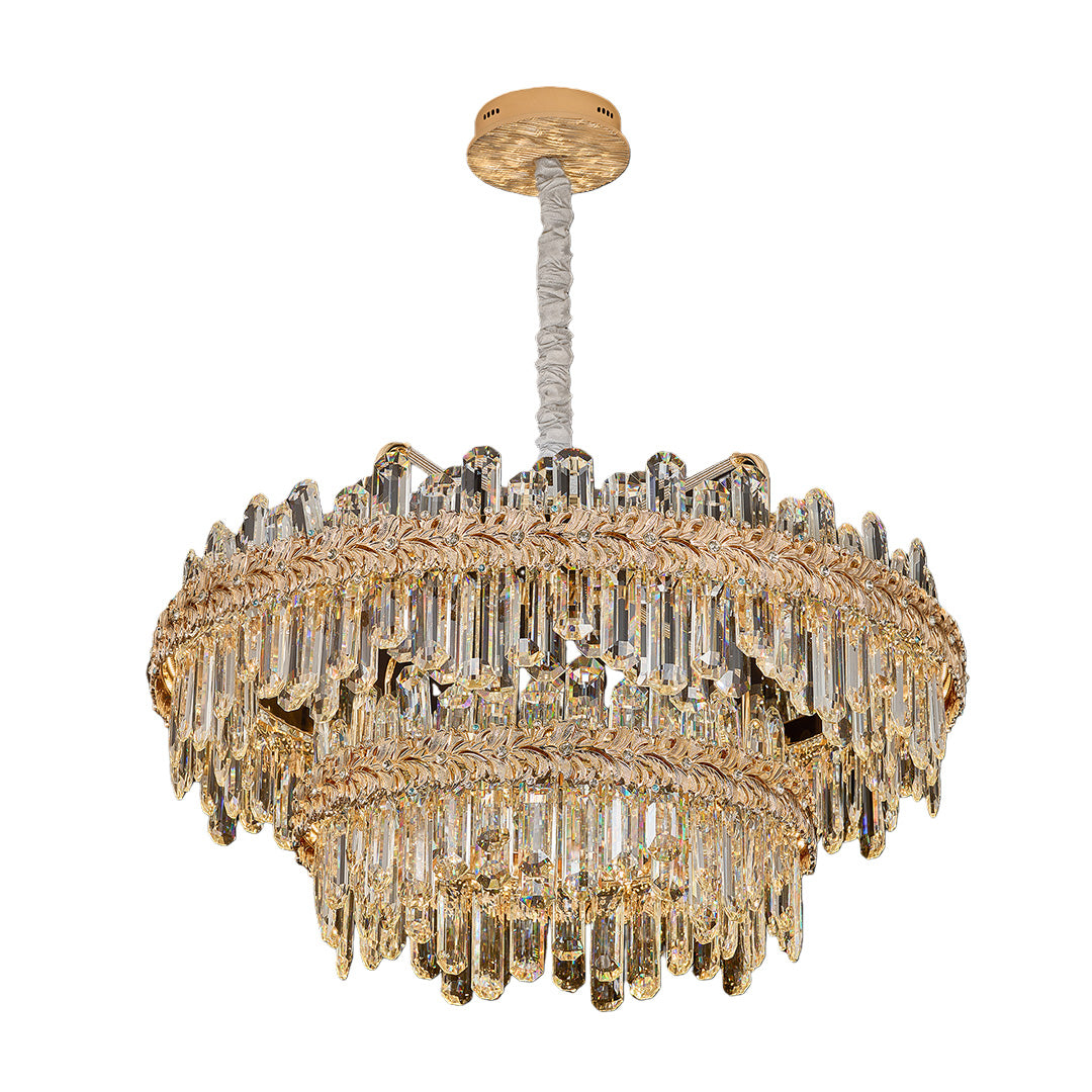 Crystal Chandelier Carbon Steel Gold Champagne LED Tri-Color Integrated Single Double Layer Oval Modern