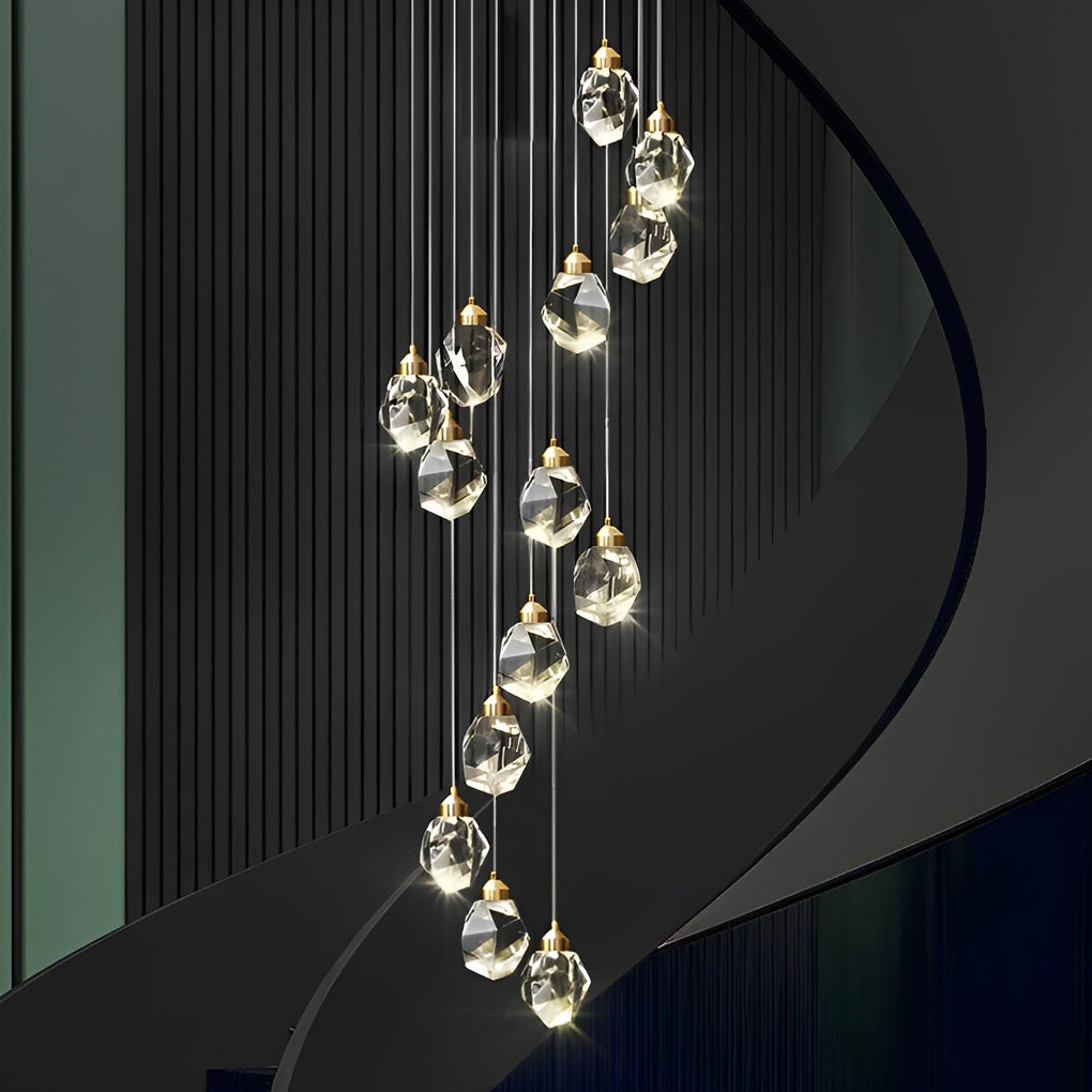 Crystal Spiral Helix Staircase Chandelier Copper Electroplated E14 3000K 9 Configurations Indoor