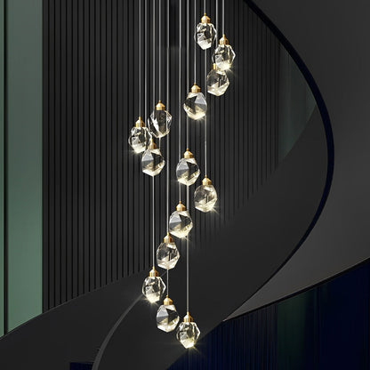 Crystal Spiral Helix Staircase Chandelier Copper Electroplated E14 3000K 9 Configurations Indoor