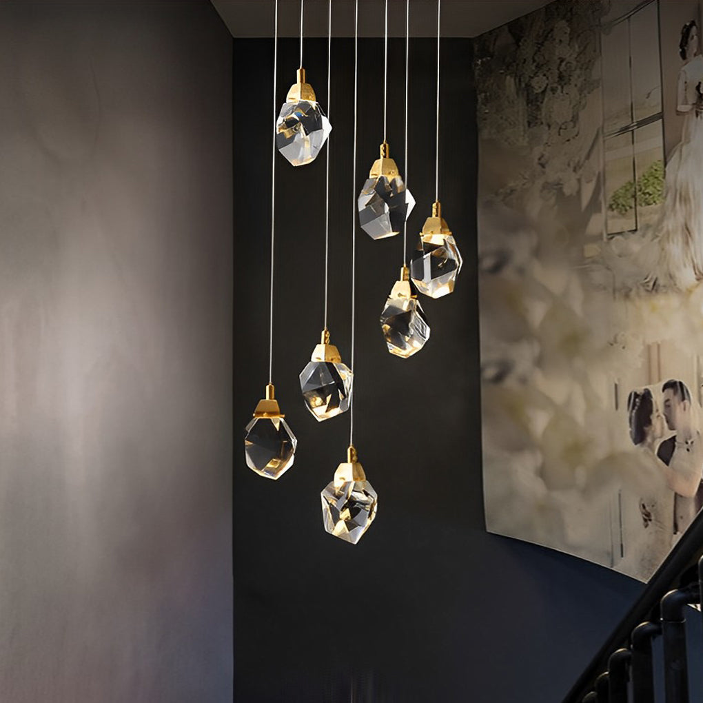 Crystal Spiral Helix Staircase Chandelier Copper Electroplated E14 3000K 9 Configurations Indoor