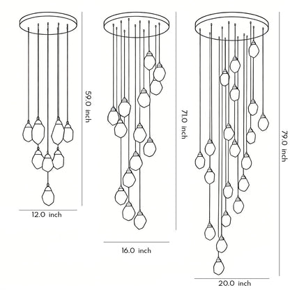 Crystal Spiral Helix Staircase Chandelier Copper Electroplated E14 3000K 9 Configurations Indoor
