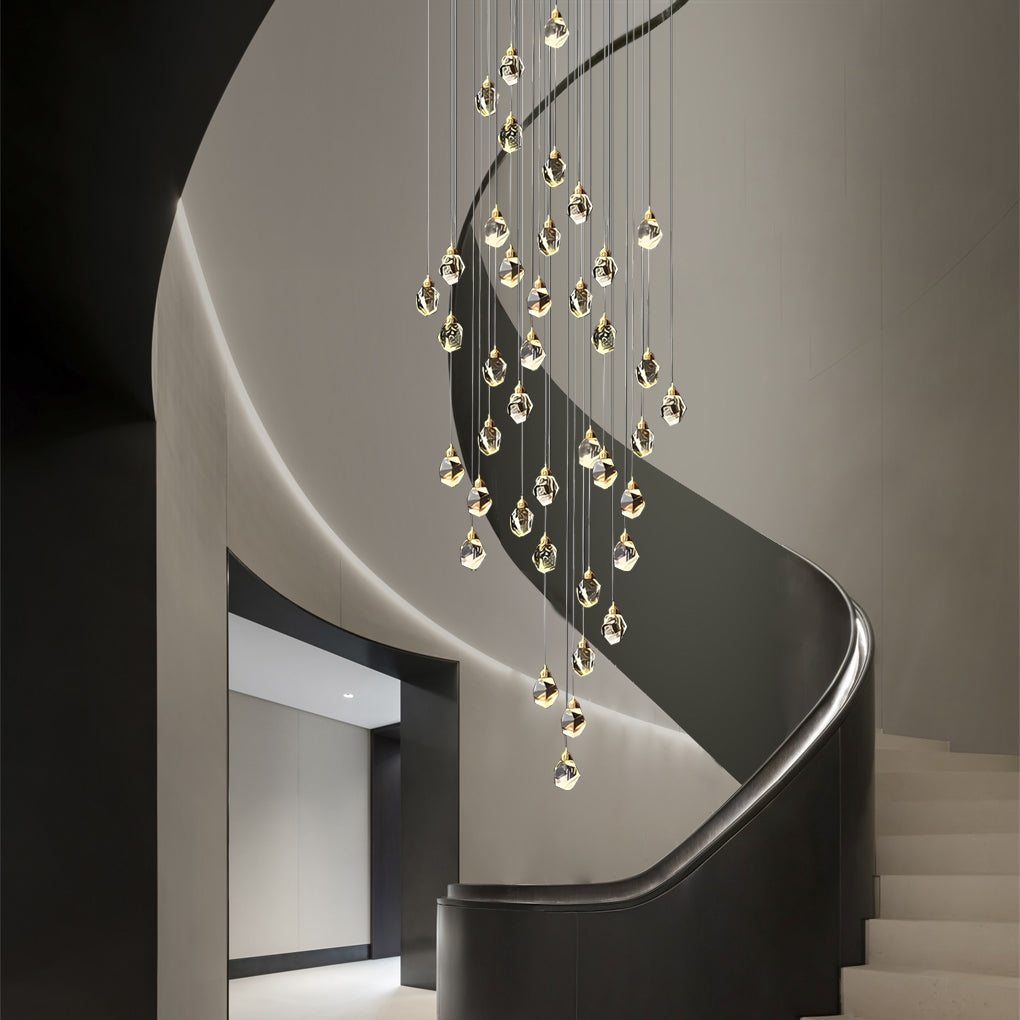 Crystal Spiral Helix Staircase Chandelier Copper Electroplated E14 3000K 9 Configurations Indoor