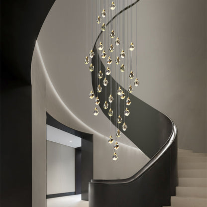 Crystal Spiral Helix Staircase Chandelier Copper Electroplated E14 3000K 9 Configurations Indoor