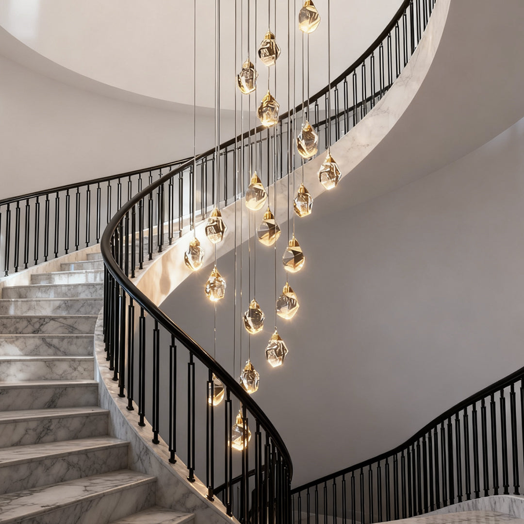 Crystal Spiral Helix Staircase Chandelier Copper Electroplated E14 3000K 9 Configurations Indoor