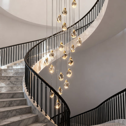 Crystal Spiral Helix Staircase Chandelier Copper Electroplated E14 3000K 9 Configurations Indoor