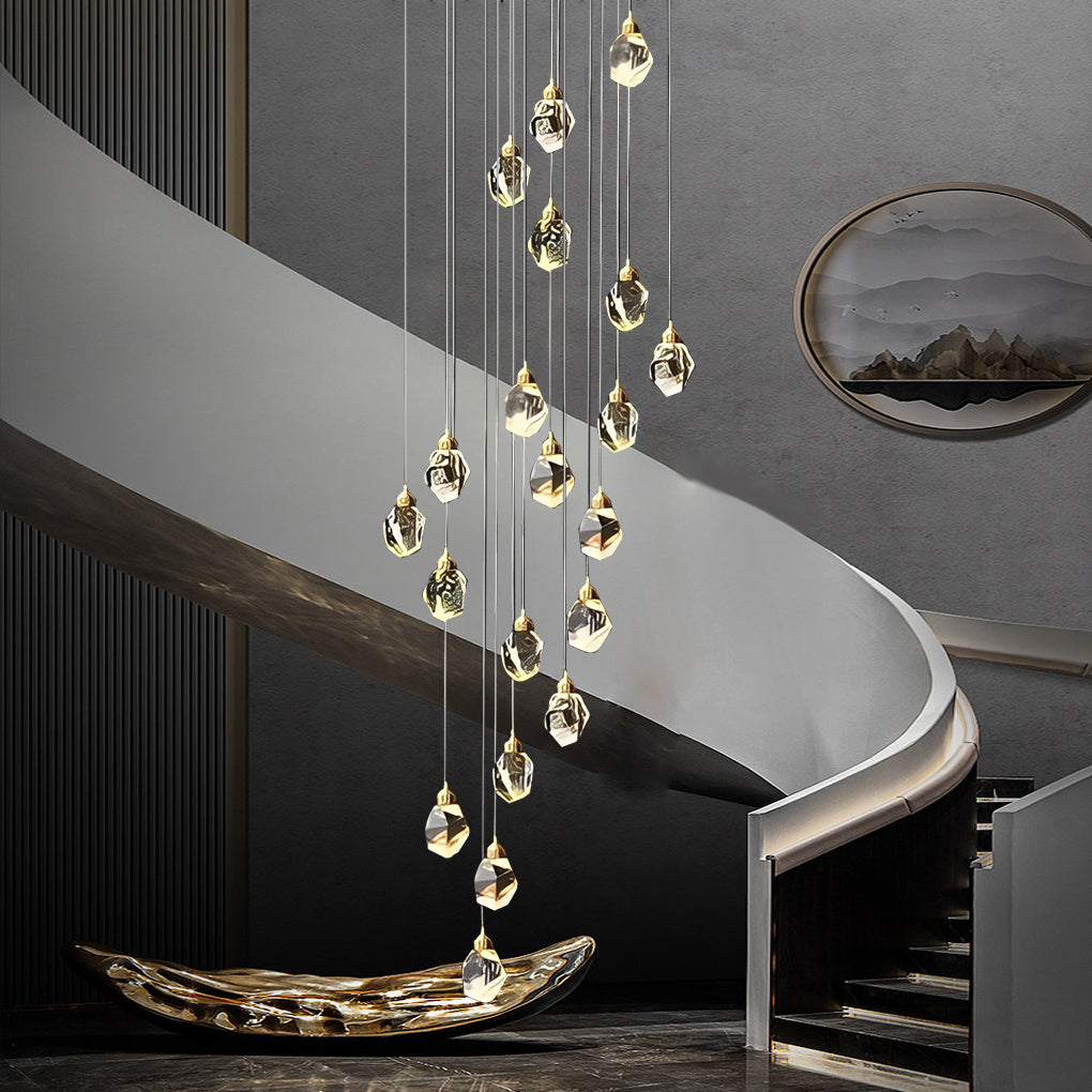 Crystal Spiral Helix Staircase Chandelier Copper Electroplated E14 3000K 9 Configurations Indoor