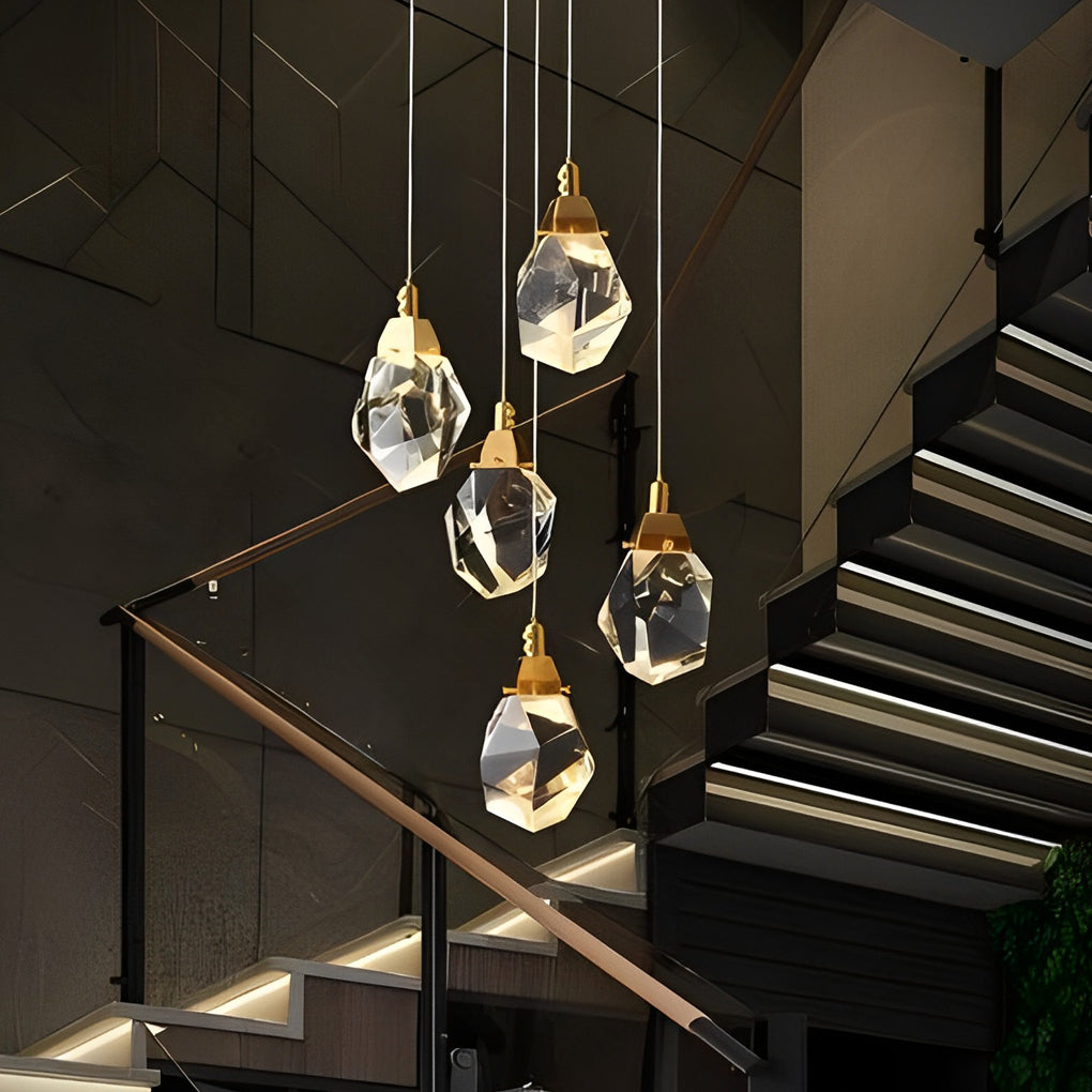 Crystal Spiral Helix Staircase Chandelier Copper Electroplated E14 3000K 9 Configurations Indoor