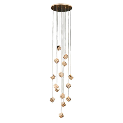 Staircase Chandelier Carbon Steel Crystal Integrated LED 15-Head / 27-Head Champagne Gold Magic Cube 3-Step Modern Nordic