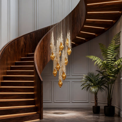 Staircase Chandelier Amber Glass Crystal 25-Head Cognac Warm White