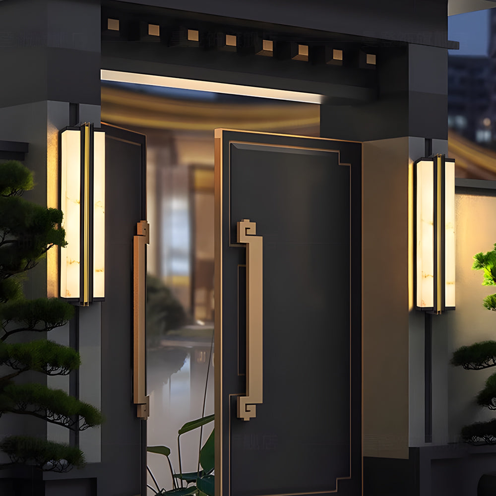 Modern LED Outdoor Wall Sconce Stainless Steel Resin Marble 30W 3CCT IP54 Black Gold 27 Inch