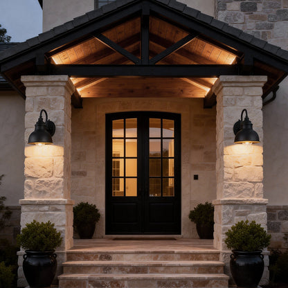 Industrial Matte Black Gooseneck Outdoor Wall Sconce Iron Aluminum Dusk-to-Dawn E27 LED IP65 3000K Porch Garage Garden