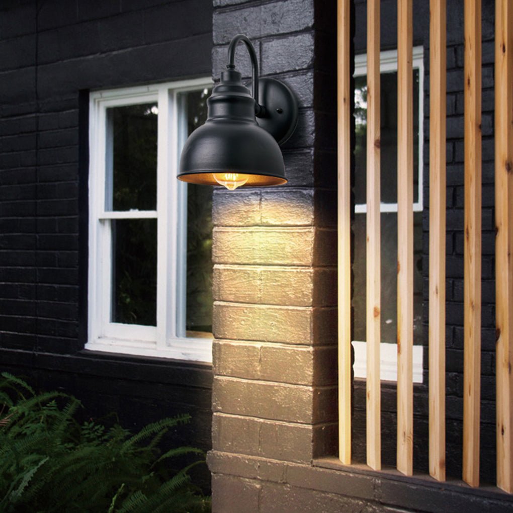 Industrial Matte Black Gooseneck Outdoor Wall Sconce Iron Aluminum Dusk-to-Dawn E27 LED IP65 3000K Porch Garage Garden