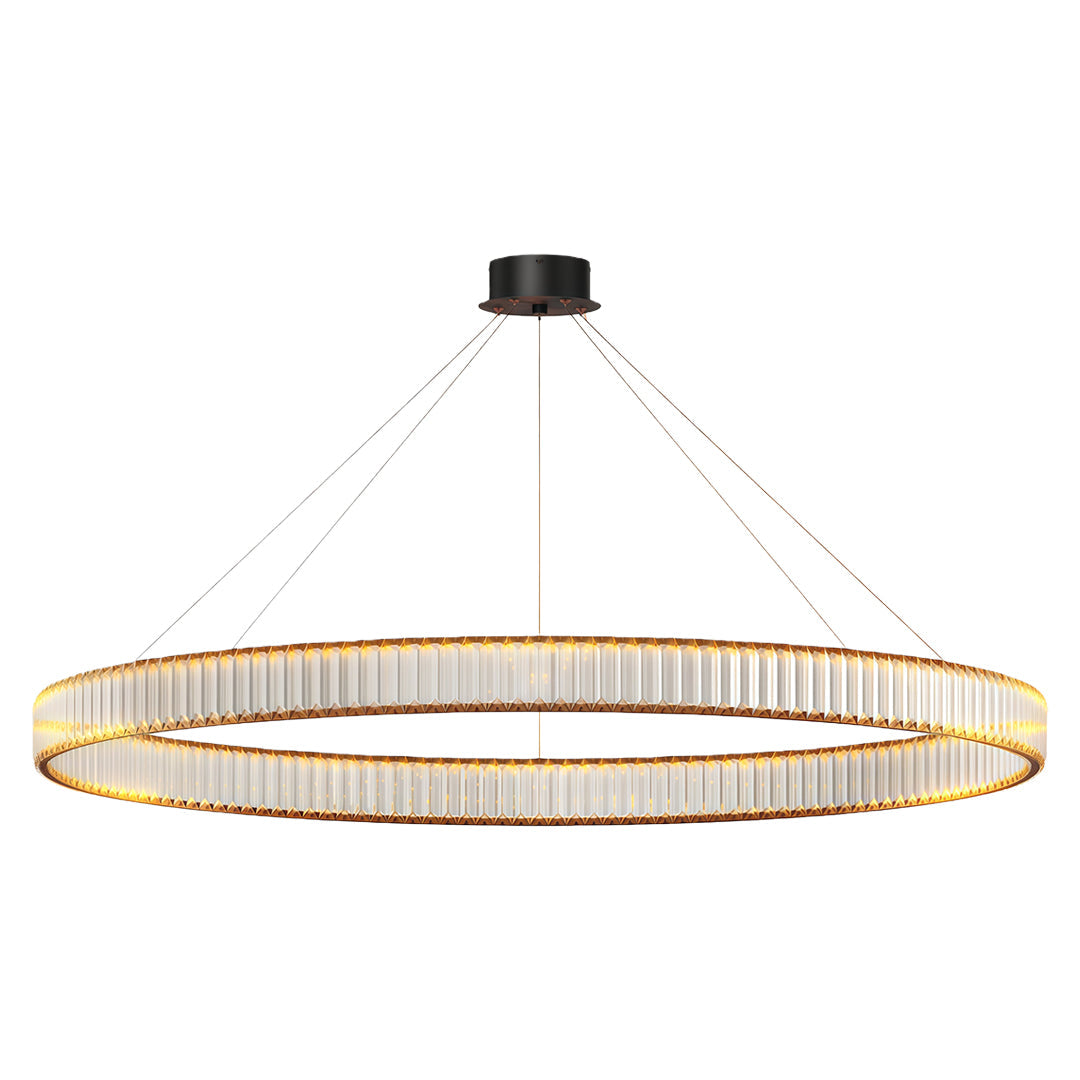 Crystal Ring Chandelier Solid Copper Clear Crystal Rods Integrated LED 3-Step Dimming American Style