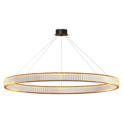 Crystal Ring Chandelier Solid Copper Clear Crystal Rods Integrated LED 3-Step Dimming American Style