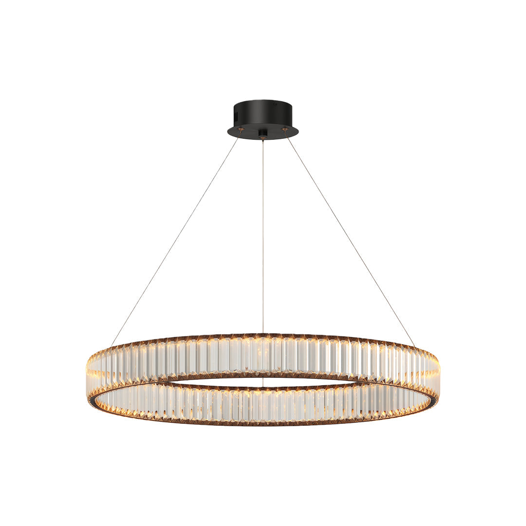 Crystal Ring Chandelier Solid Copper Clear Crystal Rods Integrated LED 3-Step Dimming American Style