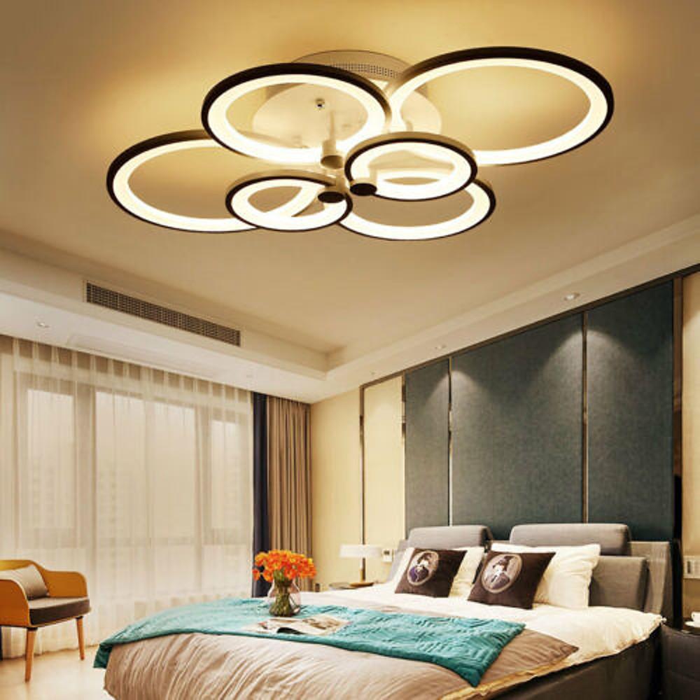 Multi-Ring Cluster Semi-Flush Mount Ceiling Light — Modern Contemporary Metal Acrylic LED 6 Light White Black Coffee