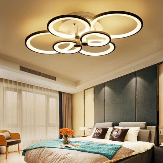 Multi-Ring Cluster Semi-Flush Mount Ceiling Light — Modern Contemporary Metal Acrylic LED 6 Light White Black Coffee